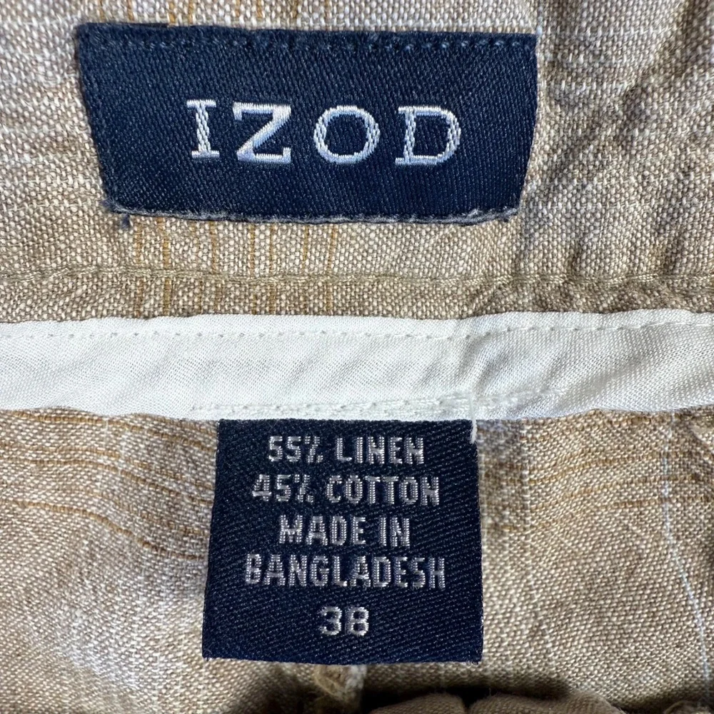 IZOD Mens Plaid Linen Blend Shorts Size 38 Tan Casual Summer‎ Beach Golf